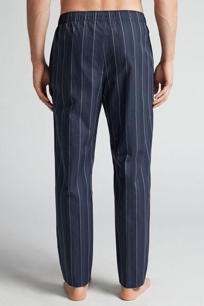Blue Plain-Weave Cotton Pyjama Bottom, B601_076K, large image number 3