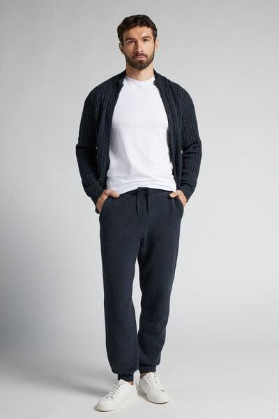 Navy Long Tricot Cotton Pyjama Bottom, Midnight Blue, large image number 1