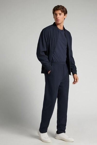 Navy Long Cloth Effect Fabric Pants, B601_011K, large image number 1