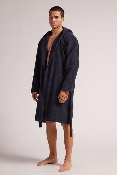 Blue Terry Cotton Gown, Midnight Blue, medium