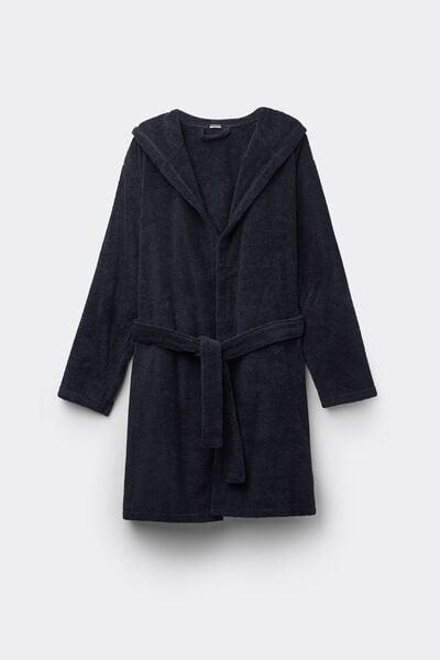 Blue Terry Cotton Gown, Midnight Blue, large image number 2