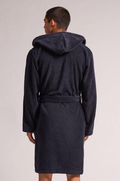 Blue Terry Cotton Gown, Midnight Blue, large image number 3