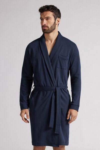 Navy Long Dressing Gown, Midnight Blue, large image number 0
