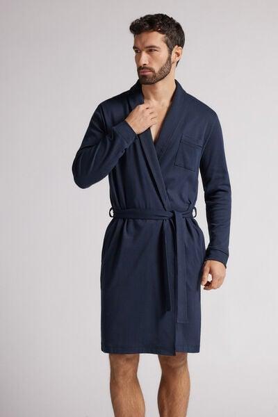 Navy Long Dressing Gown, Midnight Blue, large image number 1