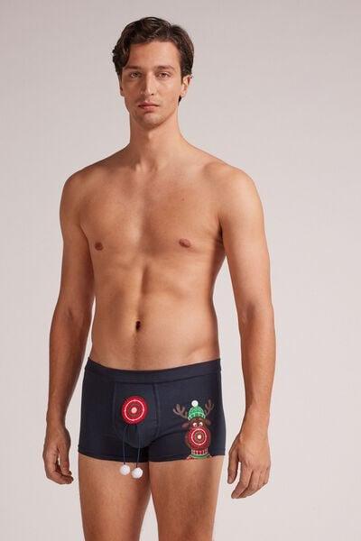 Blue - 800 - Midnight Blue Superior Cotton Boxers with Reindeer Print, , large image number 1