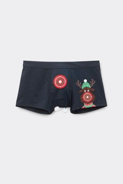 Blue - 800 - Midnight Blue Superior Cotton Boxers with Reindeer Print, , large image number 2