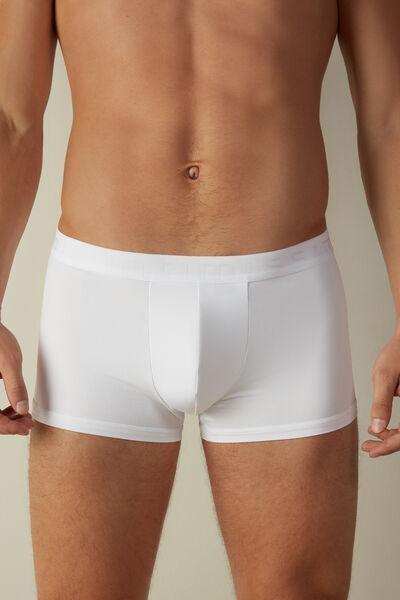 White Boxer Microfibre Shorts With Logo, , medium