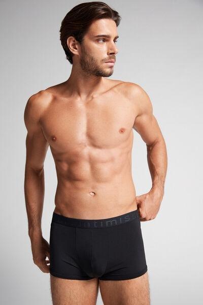 Black Boxer Microfibre Shorts With Logo, , large image number 1