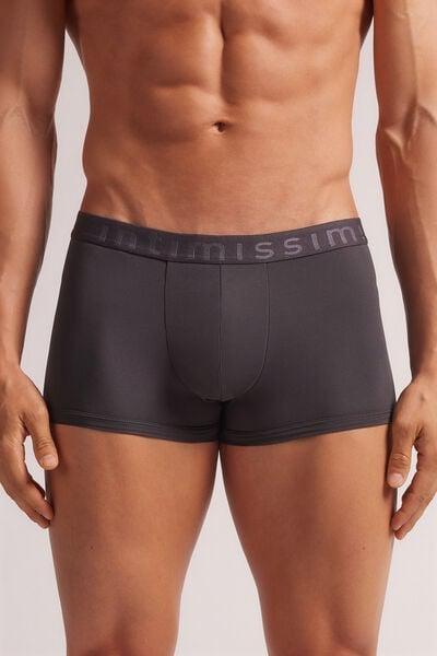 Grey Microfibre With Logo Boxer Shorts, , medium
