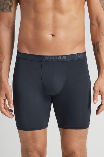 Navy Long Microfibre Boxers, Midnight Blue, medium