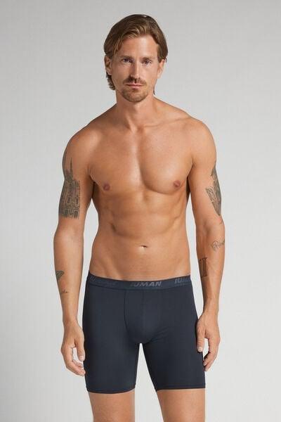 Navy Long Microfibre Boxers, Midnight Blue, medium