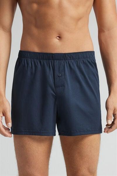 Navy Loose-Fit Mercerised Cotton Boxers, , large image number 0