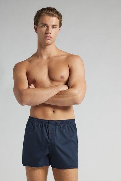 Navy Loose-Fit Mercerised Cotton Boxers, , large image number 1