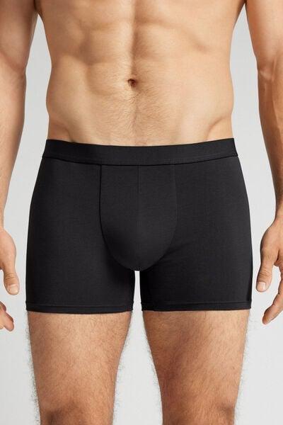 Black - 019 - Black Cotton Boxers with Exposed Elasticated Waistband, , large image number 0