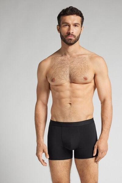 Black - 019 - Black Cotton Boxers with Exposed Elasticated Waistband, , large image number 2