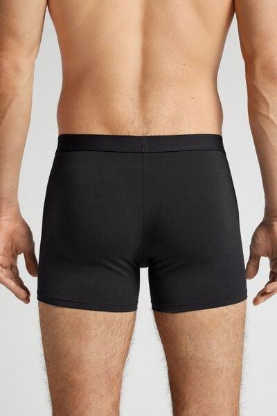 Black - 019 - Black Cotton Boxers with Exposed Elasticated Waistband, , large image number 3