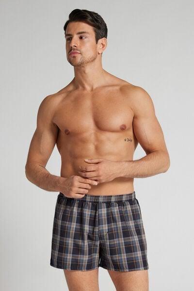 Navy Check Print-Detail Boxers, B601_072K, large image number 1