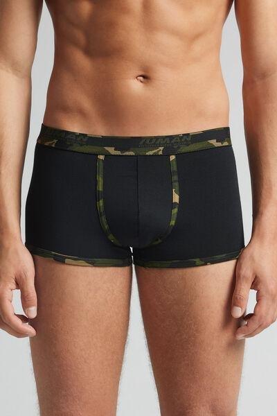 Black Camouflage-Print Trim Cotton Boxers, Black, medium