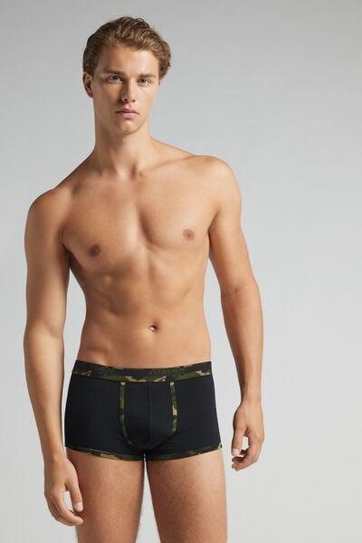 Black Camouflage-Print Trim Cotton Boxers, Black, medium