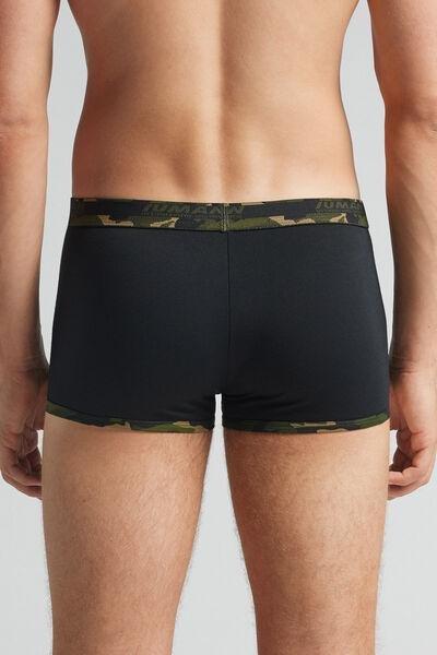 Black Camouflage-Print Trim Cotton Boxers, Black, large image number 3