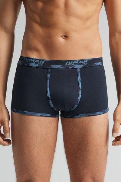 Navy Camouflage-Print Trim Cotton Boxers, Midnight Blue, medium