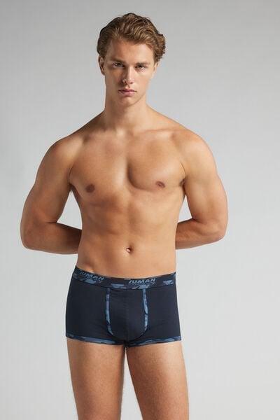 Navy Camouflage-Print Trim Cotton Boxers, Midnight Blue, medium