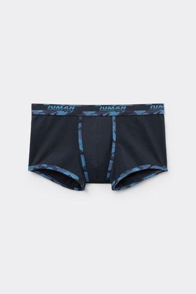 Navy Camouflage-Print Trim Cotton Boxers, Midnight Blue, medium