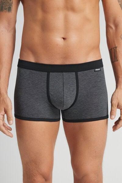 Black Finely Striped Print Cotton Boxers, Black, large image number 0