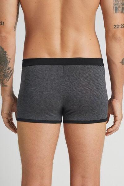 Black Finely Striped Print Cotton Boxers, Black, large image number 3