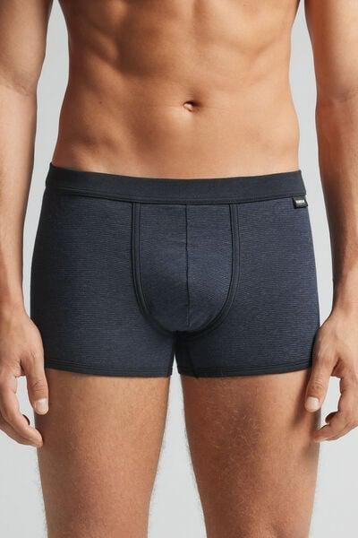 Navy Finely Striped Print Cotton Boxers, Midnight Blue, medium