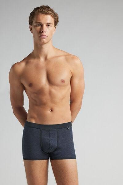 Navy Finely Striped Print Cotton Boxers, Midnight Blue, large image number 1