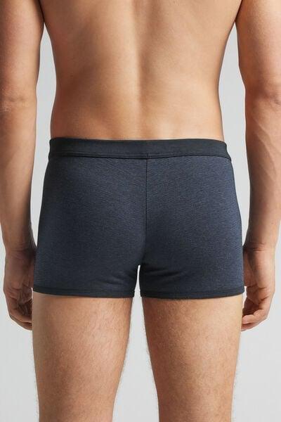 Navy Finely Striped Print Cotton Boxers, Midnight Blue, large image number 3