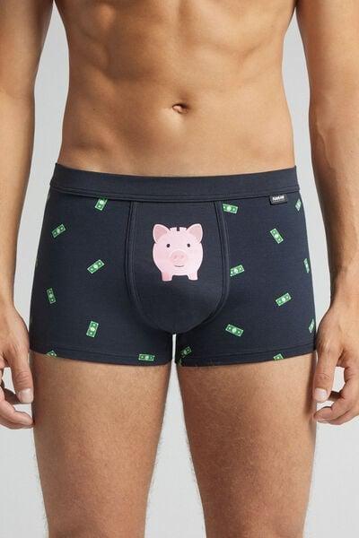 Navy Piggy Bank - Print Cotton Boxers, , large image number 0