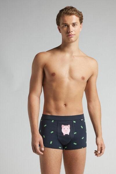 Navy Piggy Bank - Print Cotton Boxers, , large image number 1