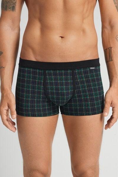 Blue/Green Check Print Cotton Boxers, B601_967J, large image number 0