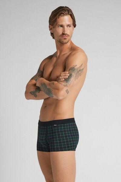 Blue/Green Check Print Cotton Boxers, B601_967J, large image number 1