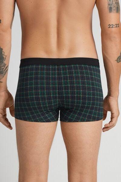 Blue/Green Check Print Cotton Boxers, B601_967J, large image number 3