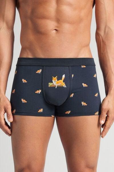 Navy Foxes Print Superior Cotton Boxers, Midnight Blue, large image number 0