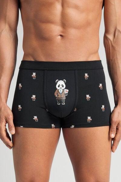 Black Panda Print Superior Cotton Boxers, Black, large image number 0