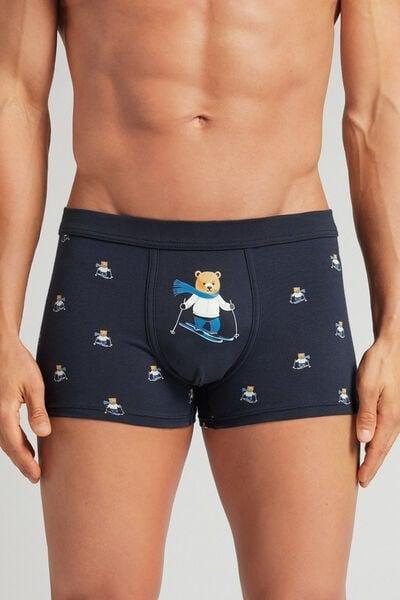 Navy Ski Bear Print Superior Cotton Boxers, Midnight Blue, large image number 0