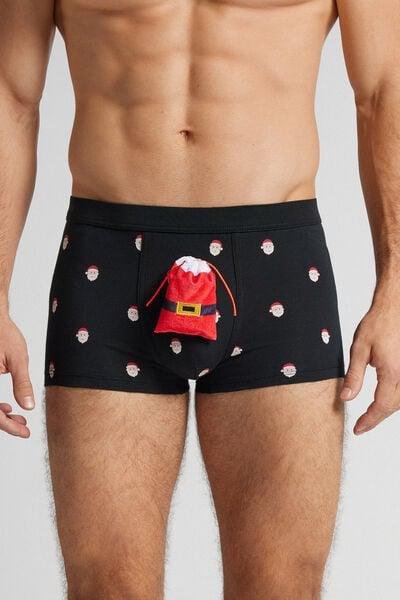 Black Father Christmas Print Superior Cotton Boxer, Black, medium