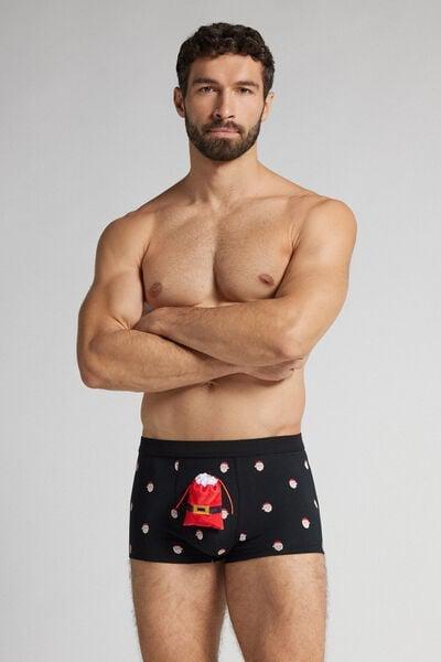 Black Father Christmas Print Superior Cotton Boxer, Black, medium