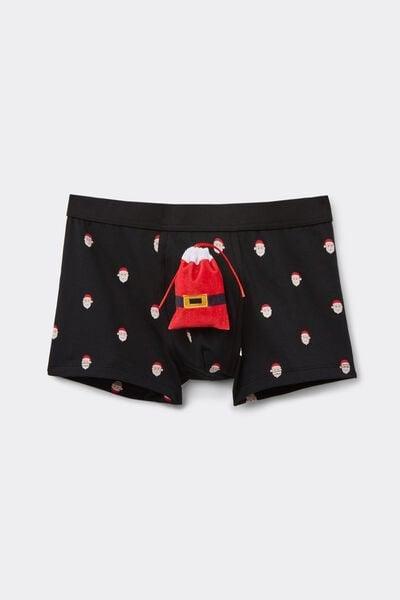 Black Father Christmas Print Superior Cotton Boxer, Black, medium