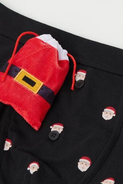 Black Father Christmas Print Superior Cotton Boxer, Black, large image number 4
