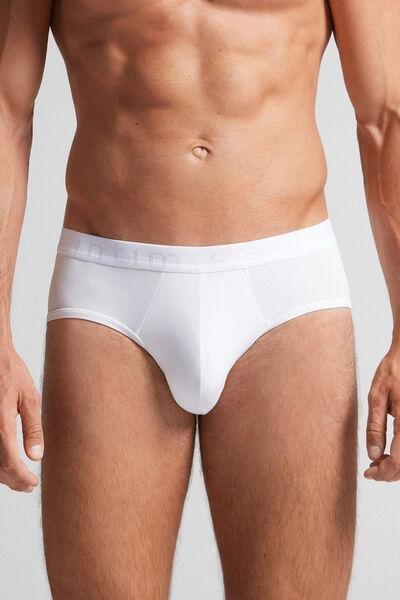 White Microfiber Briefs With Logo Detail, White, large image number 0