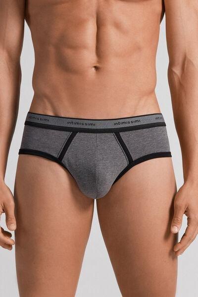 Black Superior Cotton Briefs With Logo, Graphite Grey Blend/black, large image number 0