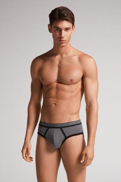 Black Superior Cotton Briefs With Logo, Graphite Grey Blend/black, large image number 1