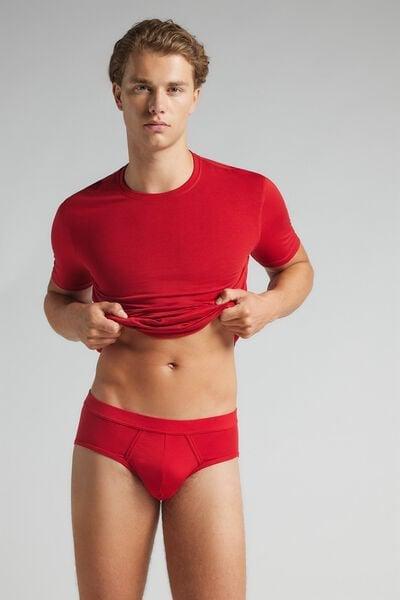 Red Elastic Waist Natural Fresh Cotton Briefs, B601_887, large image number 1