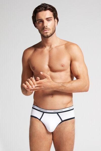 White Fresh Cotton Briefs, White/blue, large image number 1