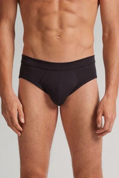 Black Solid Silk Briefs, Black, large image number 0